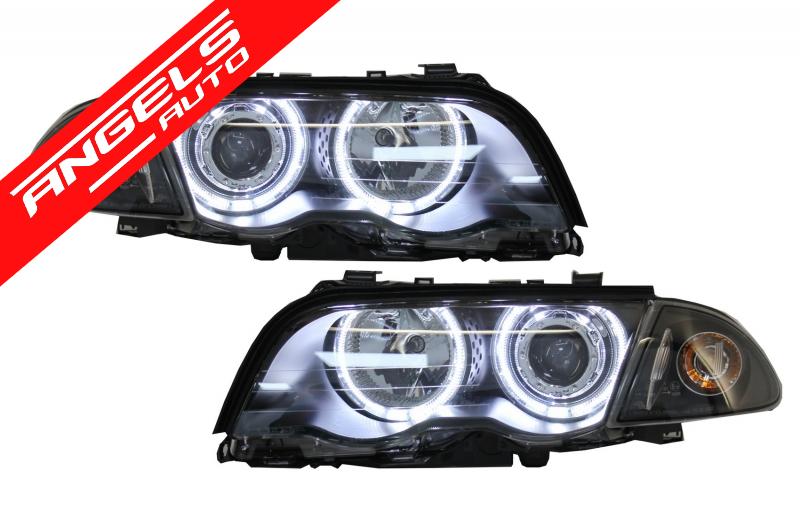 Faruri compatibile cu BMW E46 Limousine Touring (1998-2001) Angel Eyes Black