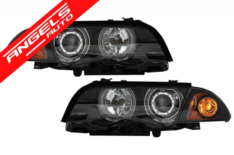 Faruri compatibile cu BMW E46 Limousine Touring (1998-2001) Angel Eyes Black - imagine 2