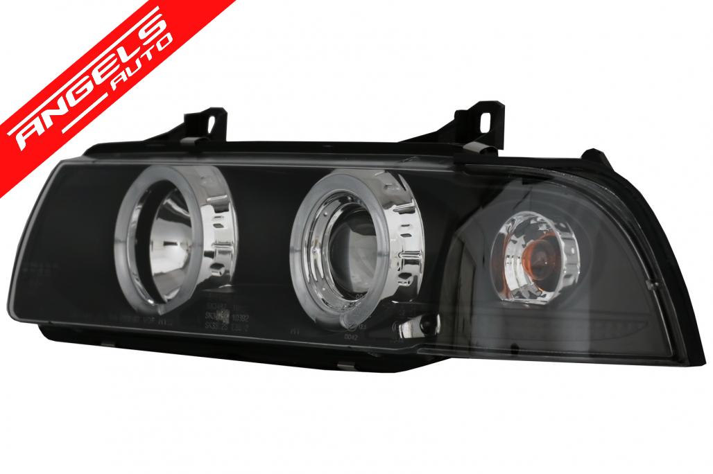 Faruri compatibile cu BMW Seria 3 E36 (1990-1999) Angel Eyes Black - imagine 3