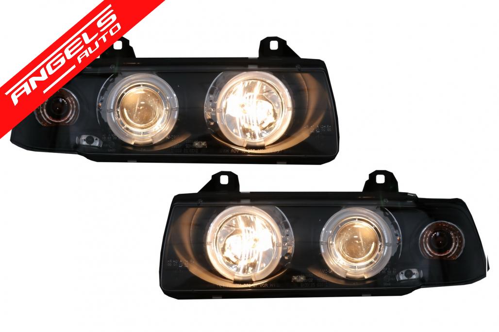 Faruri compatibile cu BMW Seria 3 E36 (1990-1999) Angel Eyes Black - imagine 4