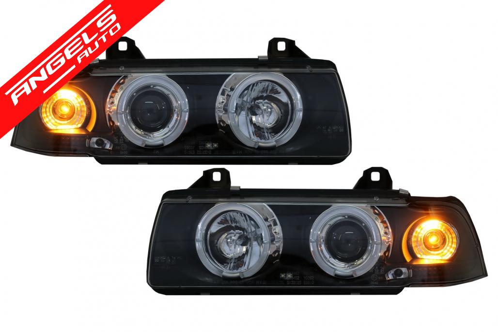 Faruri compatibile cu BMW Seria 3 E36 (1990-1999) Angel Eyes Black - imagine 5