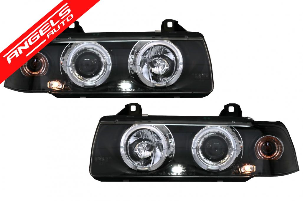 Faruri compatibile cu BMW Seria 3 E36 (1990-1999) Angel Eyes Black - imagine 6