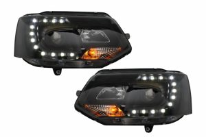 Faruri compatibile cu VW Transporter T5 (2003-2009) Fundal Negru Angel Eyes