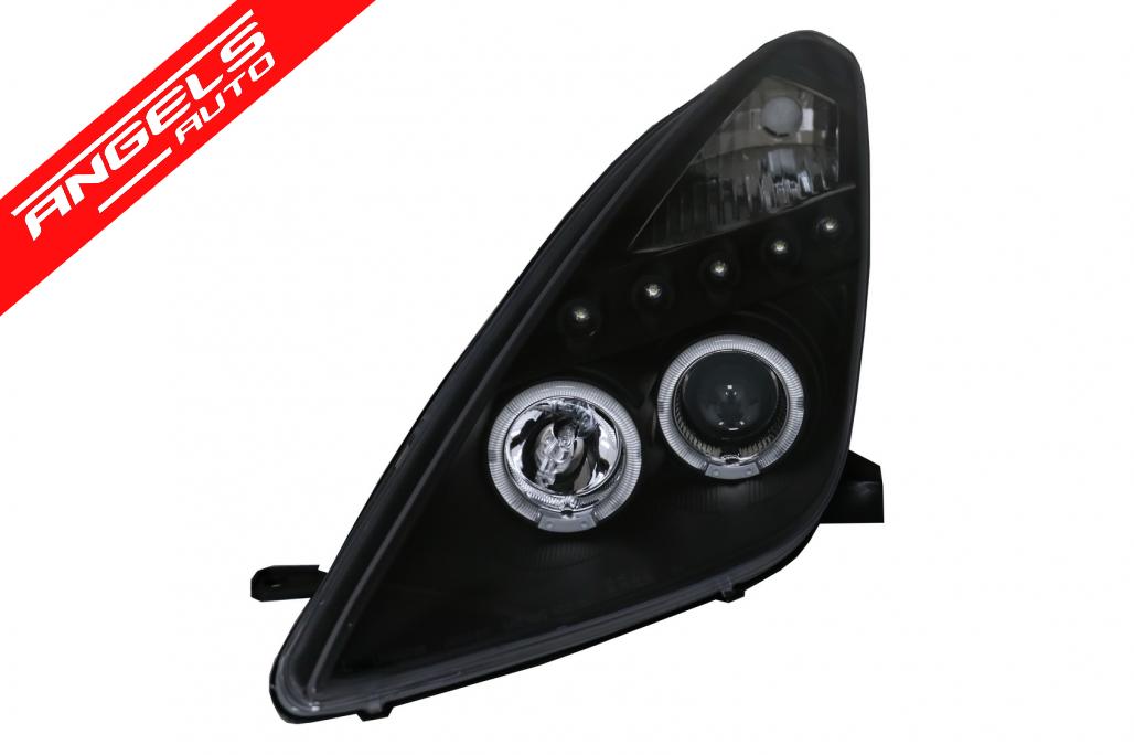 Faruri LED compatibile cu Toyota Celica T230 (1999-2005) Angel Eyes Negru - imagine 2