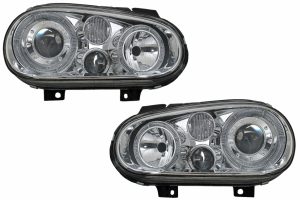 Faruri compatibile cu VW compatibile cu Golf 4 (09.1997-09.2003) Crom LHD-RHD Angel Eyes Dual Halo