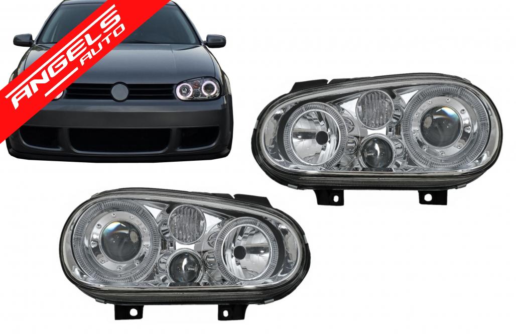Faruri compatibile cu VW compatibile cu Golf 4 (09.1997-09.2003) Crom LHD-RHD Angel Eyes Dual Halo - imagine 2