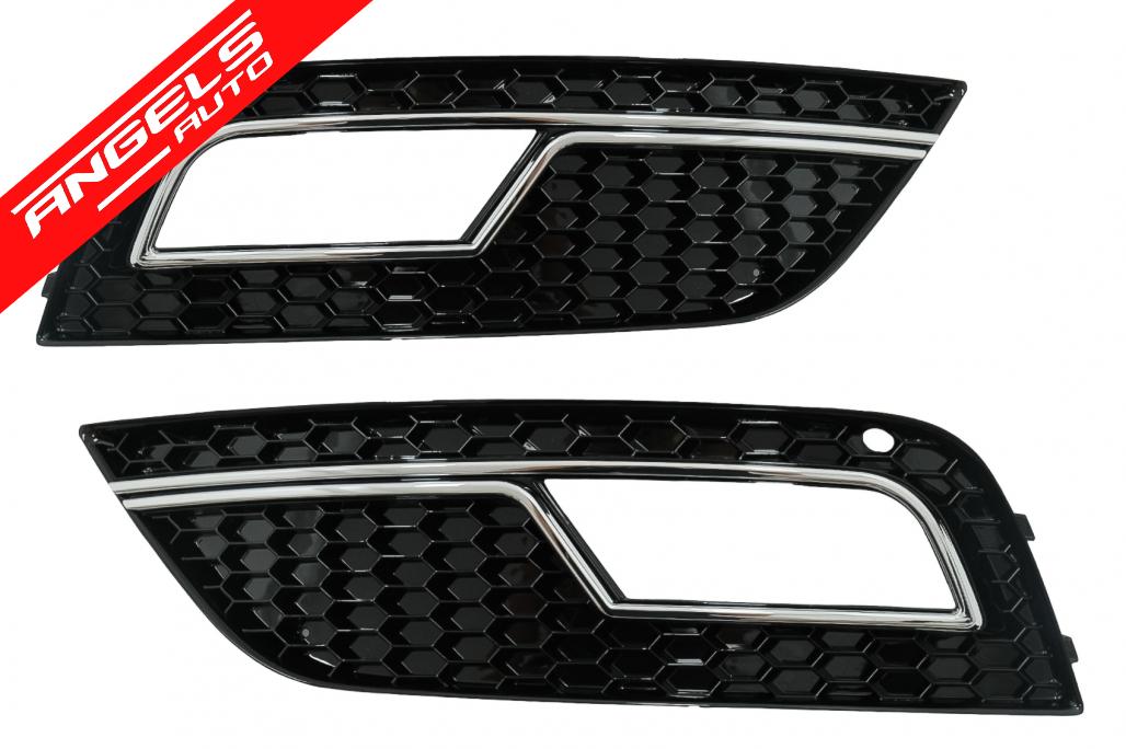 Grile Laterale Bara Fata compatibile cu Audi A4 B8 (2012-2015) RS4 Look Negru-Crom