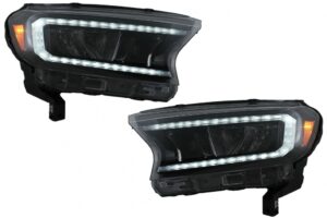Faruri compatibile cu Ford Ranger (2015-2020) LHD Negru Semnal Dinamic LED Light Bar