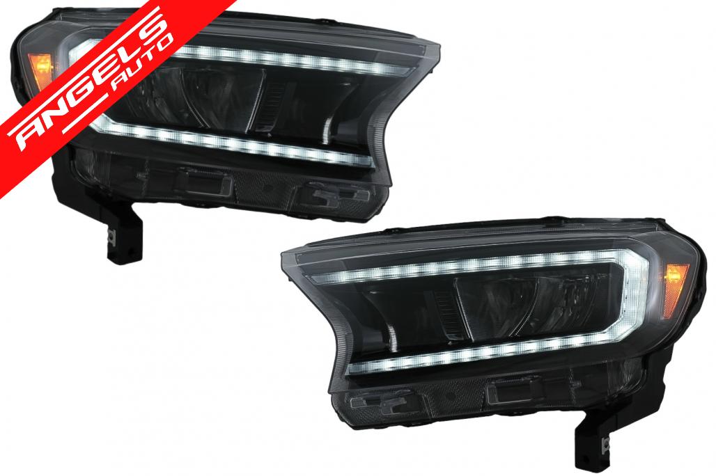 Faruri compatibile cu Ford Ranger (2015-2020) LHD Negru Semnal Dinamic LED Light Bar