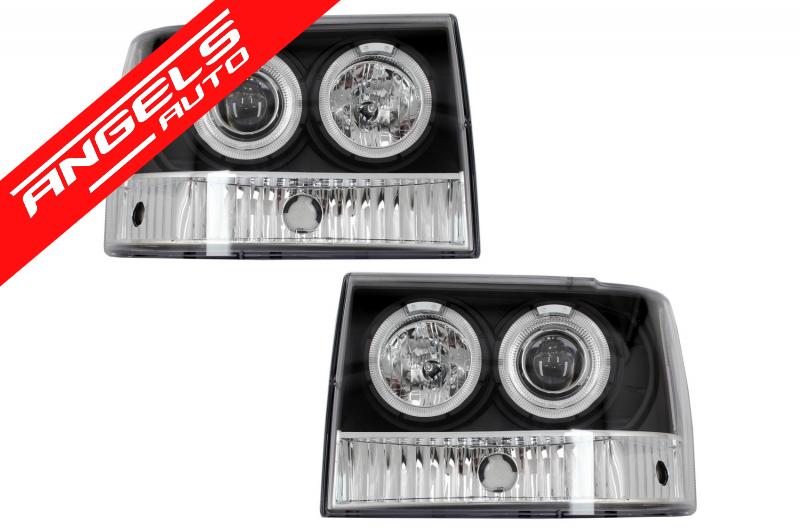 Faruri compatibile cu Jeep Grand Cherokee I ZJ (1993-up) Angel Eyes Fundal Negru