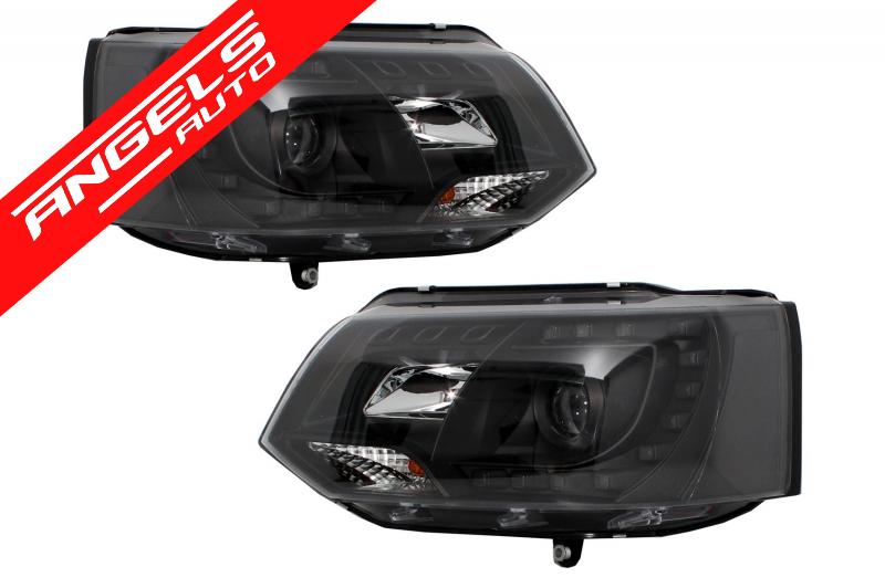 Faruri compatibile cu VW Transporter T5 (2010-2015) Fundal Negru LED DRL Dayline Look
