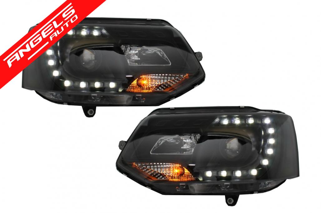Faruri compatibile cu VW Transporter T5 (2010-2015) Fundal Negru LED DRL Dayline Look - imagine 2