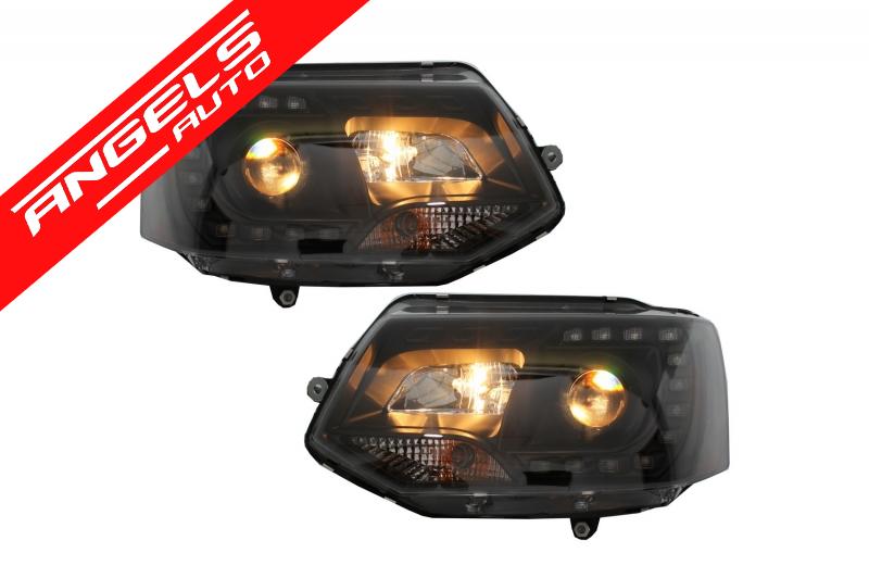 Faruri compatibile cu VW Transporter T5 (2010-2015) Fundal Negru LED DRL Dayline Look - imagine 3