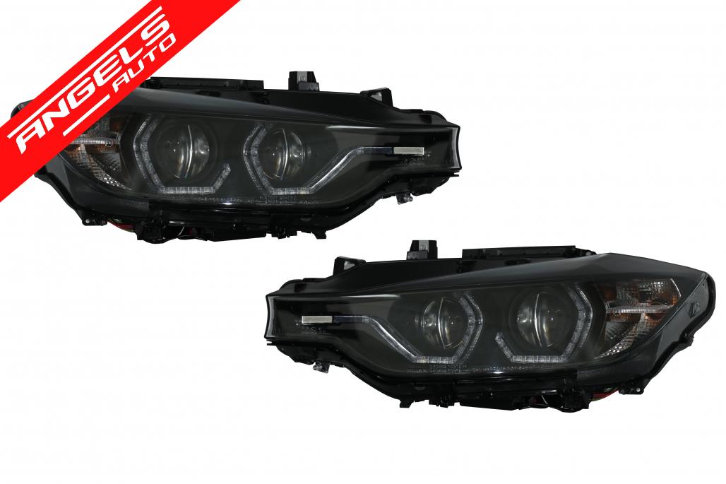 Faruri Full Angel Eyes compatibile cu BMW Seria 3 F30 F31 (2011-2015) Fundal Negru - imagine 2