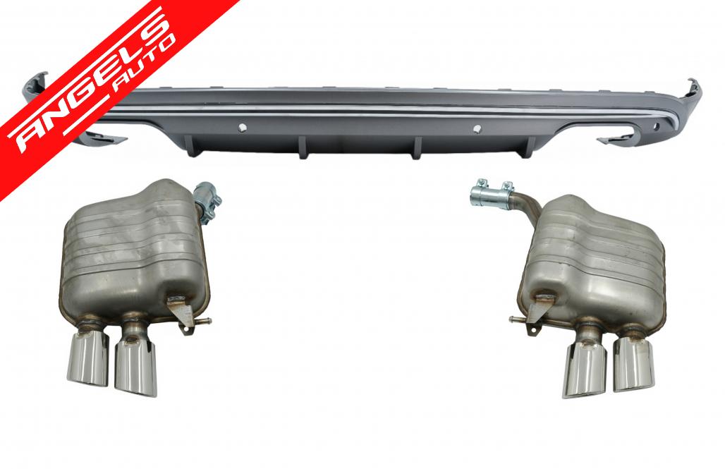 Difuzor Bara Spate cu Tips-uri compatibil cu Audi Q5 8R (2009-2016) Gri/Crom