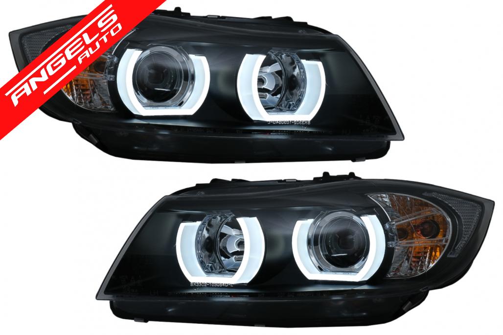 Faruri Xenon U-Led 3D Angel Eyes compatibile cu BMW E90 E91 (03.2005-08.2008) Black Look