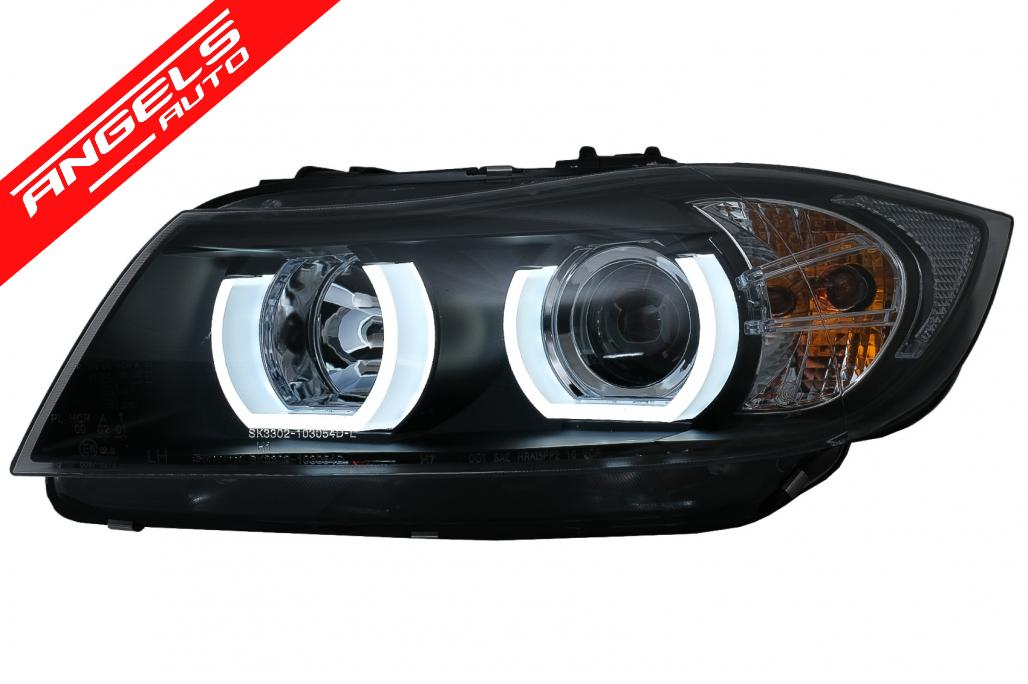 Faruri Xenon U-Led 3D Angel Eyes compatibile cu BMW E90 E91 (03.2005-08.2008) Black Look - imagine 2