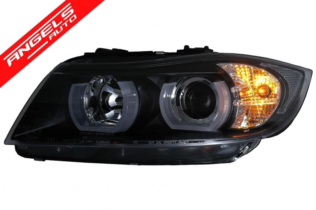 Faruri Xenon U-Led 3D Angel Eyes compatibile cu BMW E90 E91 (03.2005-08.2008) Black Look - imagine 4