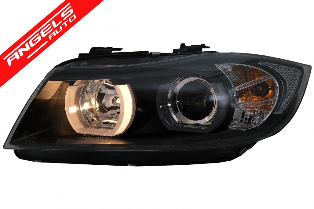 Faruri Xenon U-Led 3D Angel Eyes compatibile cu BMW E90 E91 (03.2005-08.2008) Black Look - imagine 6