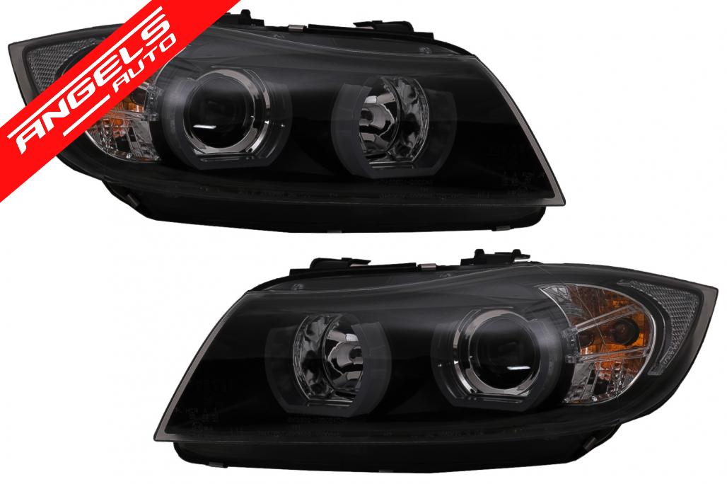Faruri Xenon U-Led 3D Angel Eyes compatibile cu BMW E90 E91 (03.2005-08.2008) Black Look - imagine 9