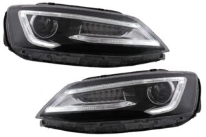 Faruri compatibile cu Jetta Mk6 (2011-2017) RHD Semnal Dinamic Secvential Negru Look