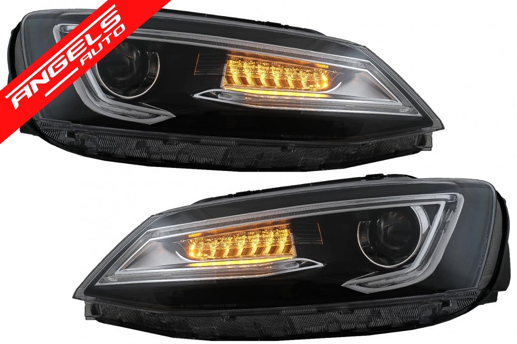 Faruri compatibile cu Jetta Mk6 (2011-2017) RHD Semnal Dinamic Secvential Negru Look - imagine 3
