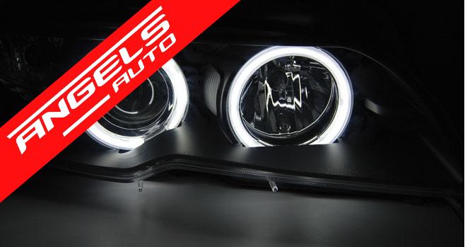 Faruri Angel Eyes CCFL compatibile cu BMW Seria 3 E46 2003-2006 Coupe Negru Xenon - imagine 2