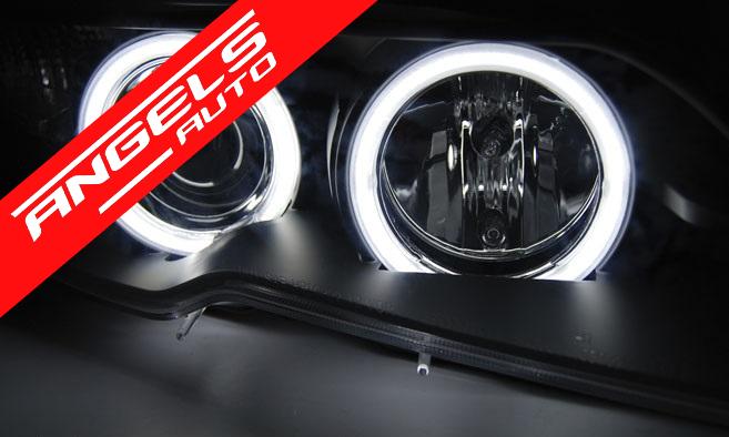 Faruri Angel Eyes CCFL compatibile cu BMW Seria 3 E46 2003-2006 Coupe Negru Xenon - imagine 3