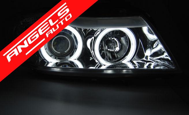 Faruri ANGEL EYES CCFL compatibile cu BMW Seria 3 E90/E91 05-08 CHROME - imagine 2