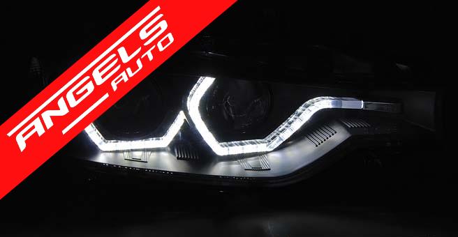Faruri Angel Eyes compatibile cu BMW Seria 3 F30/F31 2011-2015 Xenon Fundal Negru - imagine 2