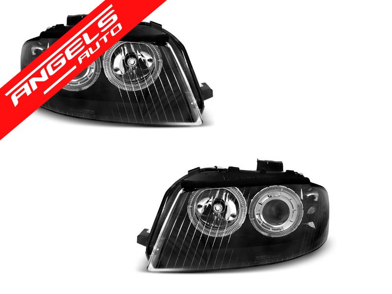 Faruri ANGEL EYES Negru potrivite pentru compatibile cu Audi A3 8P 05.03-03.08