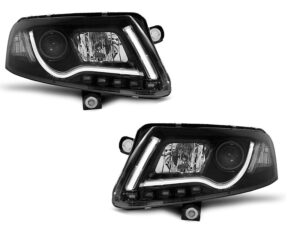 Faruri Xenon TUBE LIGHT Tru DRL Negru compatibile cu Audi A6 C6 (2004-2008)