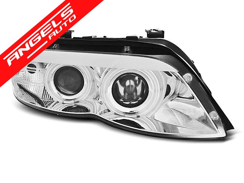 Faruri Angel Eyes compatibile cu BMW X5 E53 2003-2006 Crom Xenon - imagine 2