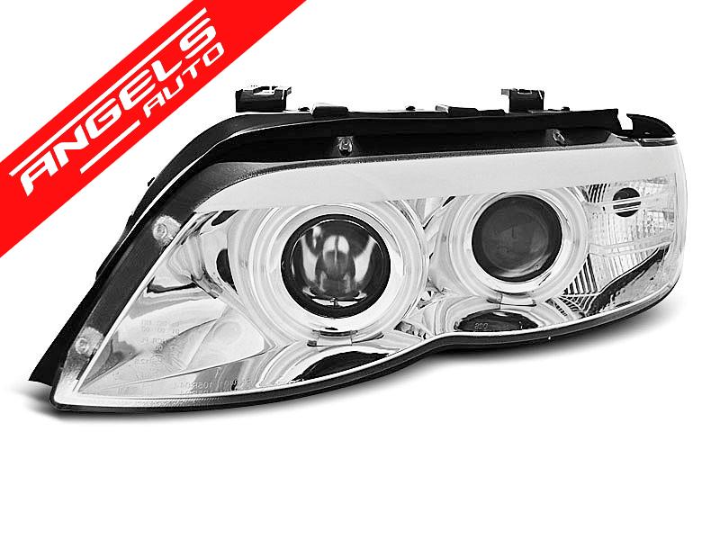 Faruri Angel Eyes compatibile cu BMW X5 E53 2003-2006 Crom Xenon - imagine 3