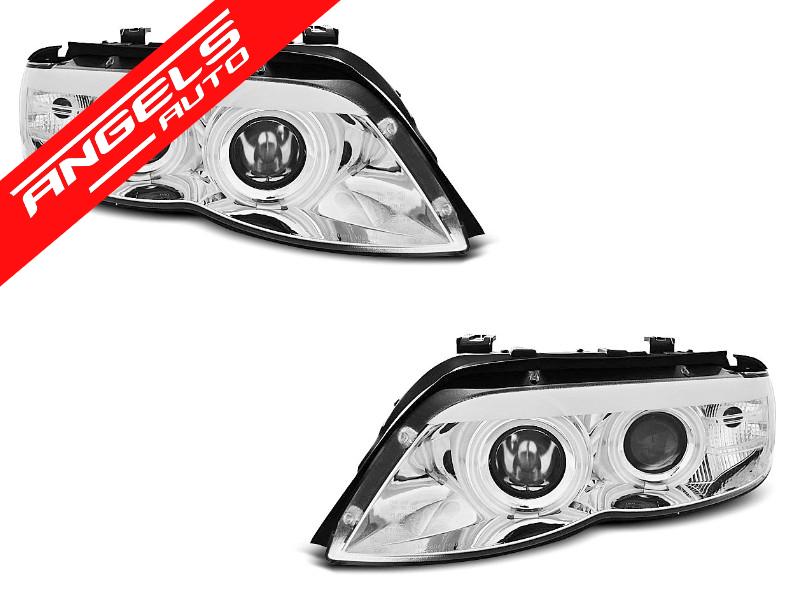Faruri Angel Eyes compatibile cu BMW X5 E53 2003-2006 Crom Xenon