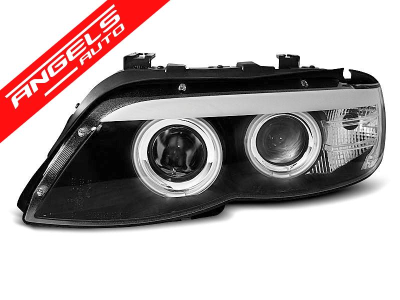 Faruri Angel Eyes compatibile cu BMW X5 E53 2003-2006 Fundal Negru Xenon - imagine 3
