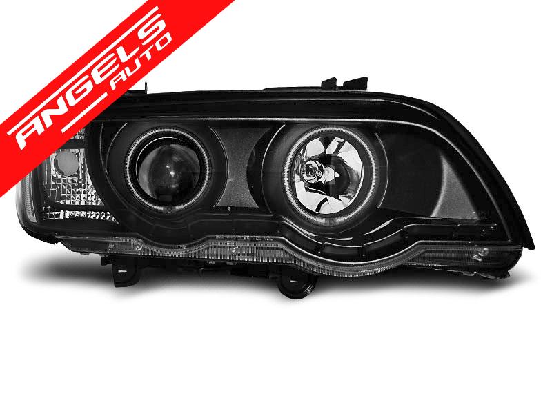 Faruri Angel Eyes CCFL compatibile cu BMW X5 E53 1999-2003 Interior Negru Xenon - imagine 2