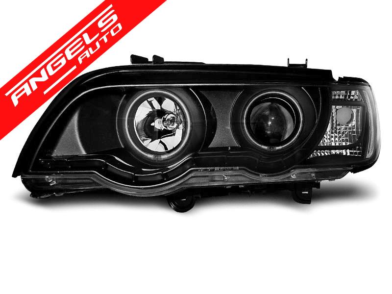 Faruri Angel Eyes CCFL compatibile cu BMW X5 E53 1999-2003 Interior Negru Xenon - imagine 3
