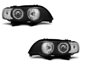 Faruri Angel Eyes compatibile cu BMW X5 E53 1999-2003 Negru Xenon