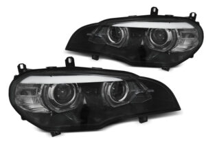 Faruri Xenon Angel Eyes compatibile cu BMW X5 E70 fara AFS (2007-2010) Negru