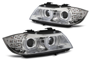 Faruri Angel Eyes compatibile cu BMW  E90/E91 2009-2011 Crom Semnal LED Xenon