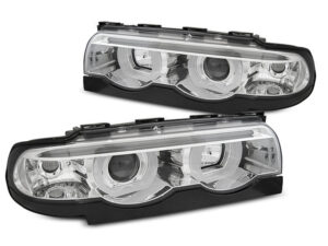 Faruri ANGEL EYES LED 3D compatibile cu BMW Seria 7 E38 1994-2001 CHROME