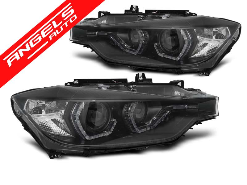Faruri Angel Eyes compatibile cu BMW Seria 3 F30/F31 2011-2015 Xenon Fundal Negru