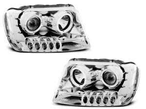 Faruri Angel Eyes compatibile cu Jeep Grand Cherokee 1999-2005 Crom