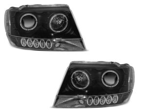 Faruri Angel Eyes compatibile cu Jeep Grand Cherokee 1999-2005 Negru