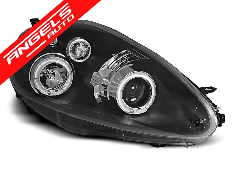 Faruri Angel Eyes compatibile cu Fiat GRANDE PUNTO 2005-2008 Black Design - imagine 2