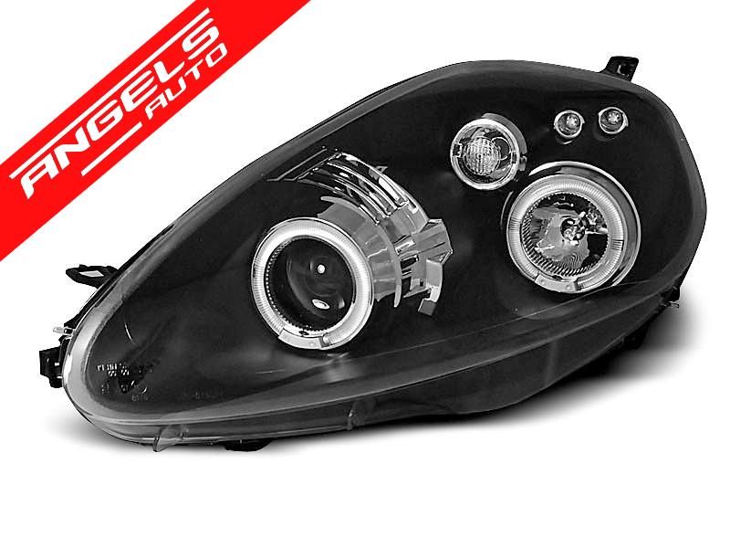 Faruri Angel Eyes compatibile cu Fiat GRANDE PUNTO 2005-2008 Black Design - imagine 3