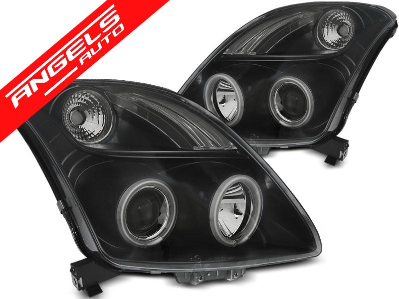 Faruri Angel Eyes CCFL compatibile cu SUZUKI Swift 2005-2010 Fundal Negru
