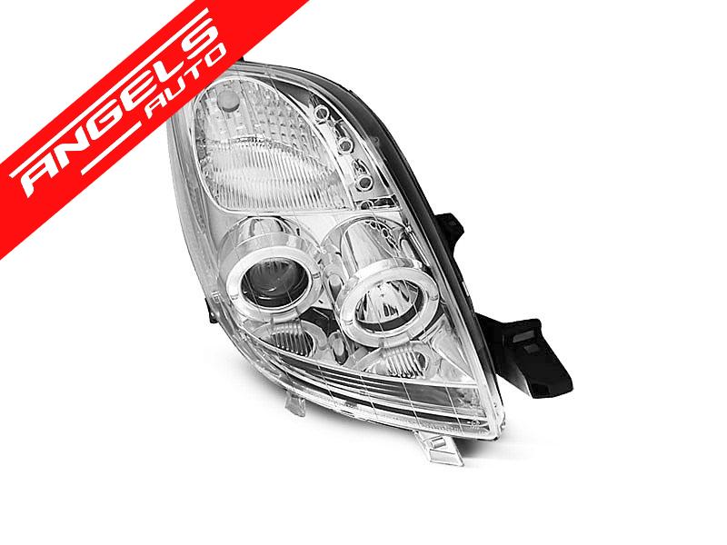 Faruri Angel Eyes compatibile cu Toyota Yaris 2006-2009 Crom - imagine 3