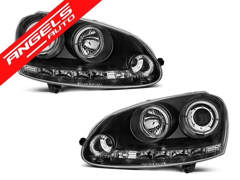 Faruri ANGEL EYES LED compatibile cu VW compatibile cu Golf 5 (2003-2009) Negru
